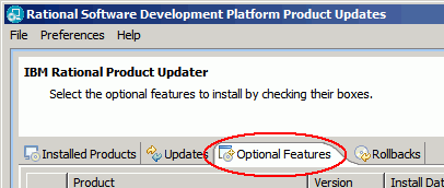 The Optional Features tab