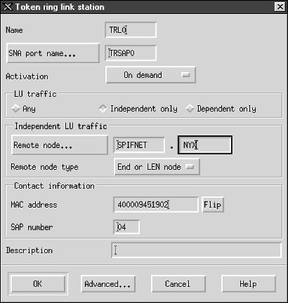 Token Ring Link Station window