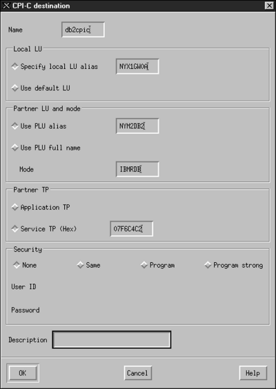 CPI-C Destination Window