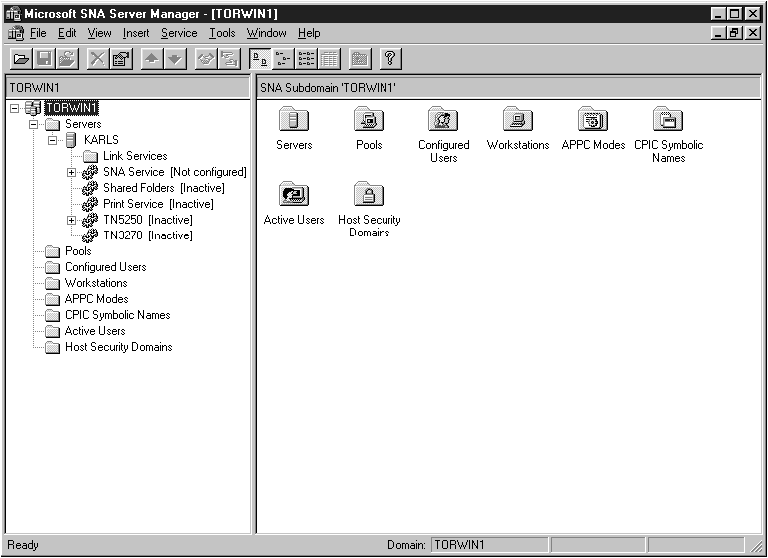 The Microsoft SNA Server Manager window