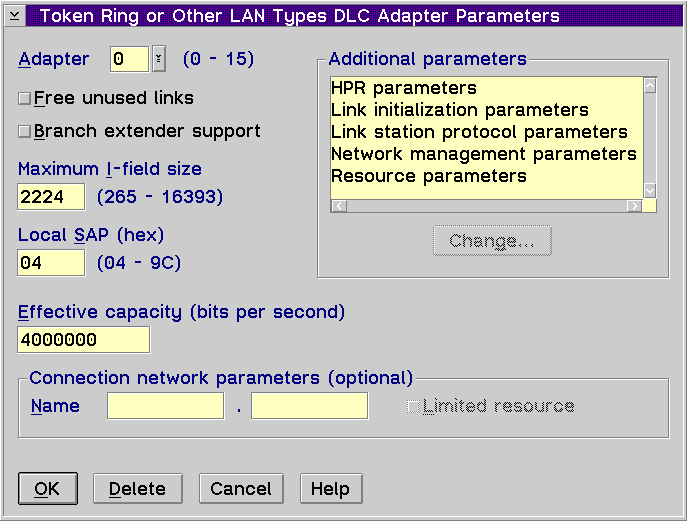 Token Ring or Other Lan Types Adapter Parameters