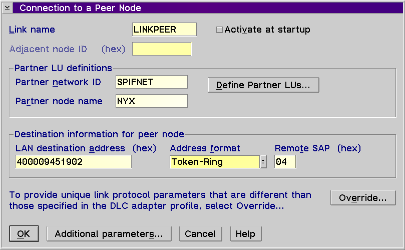 Connection to a Peer Node Window