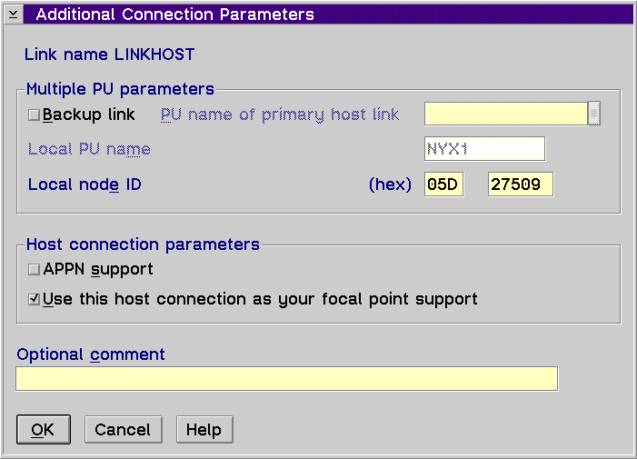 Additional Connection Parameters window