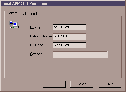 Local APPC LU Properties Window