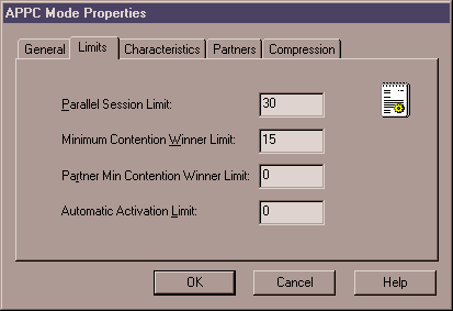 The APPC Mode Properties Window - Limits