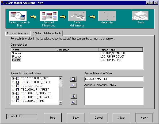 Select Relational Tables page