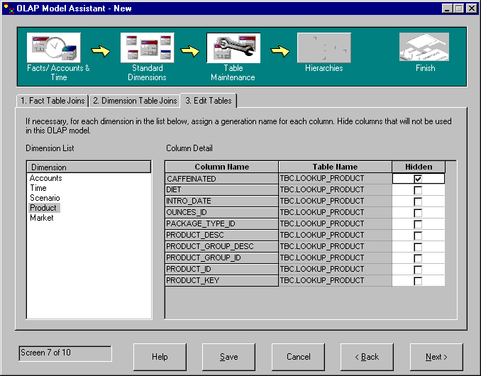 Edit Tables page