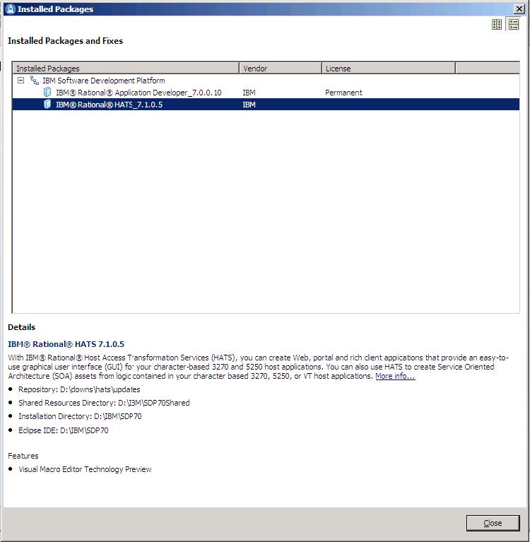 View Installed Packages panel