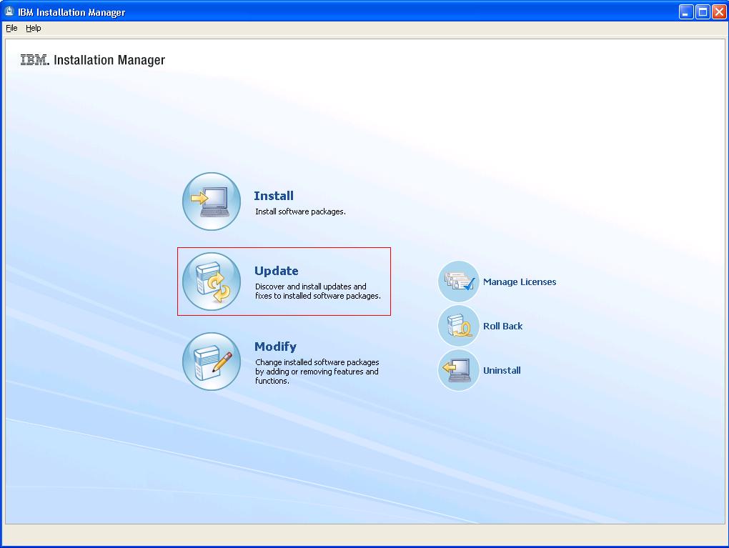 Installation Manager panel click Update