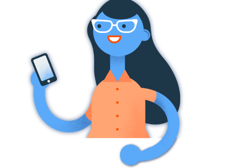 Illustration of a girl uncovering superior experiences with IBM analytics on her cell phone