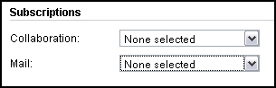 Collaboration and Mail subscription pull down menus.