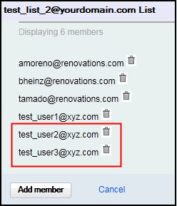 screenshot showing that the two user in the .csv file were imported to the list
