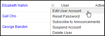 The Edit User Account option is highlighted in the user popup menu.