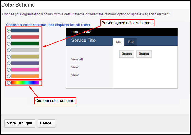 Pick one of the pre-designed color schemes, or click the last option in the list to create a custom color scheme.