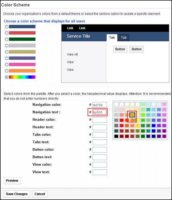 Select an element, and then select the color for that element from the color palette.