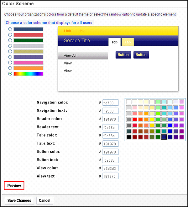 Click the preview button to preview your color scheme.