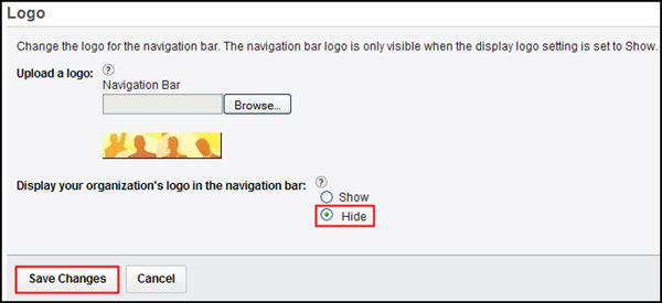 Set Display Logo to Hide, and then click the Save Changes button.