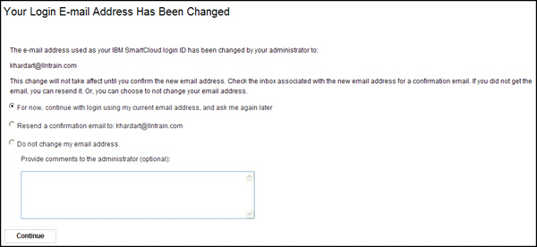 image of message: login email address has changed