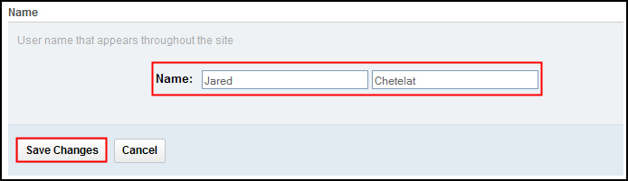 Change your name in the name fields, and then click the Save Changes button.