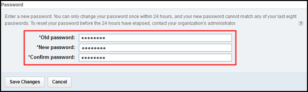 Enter your current password in the old password field, and the new password in the new password and confirm password fields.