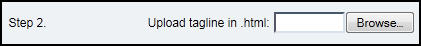 screenshot of 'upload a tagline in .html' field