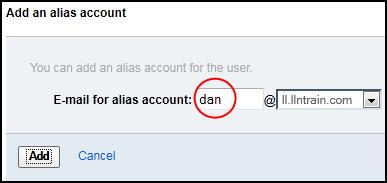 screenshot showing the field where you add an alias for a user