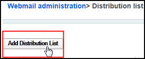 administration UI showing the 'add distribution list' button highlighted
