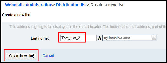 UI showing the 'create new list' button highlighted