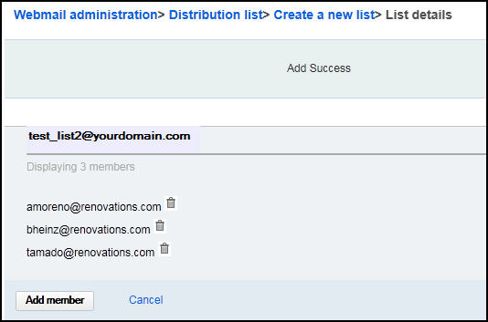 UI showing the creation list and its members