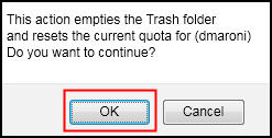 screenshot showing the dialog to click OK to confirm the deletion of the user's trash mail
