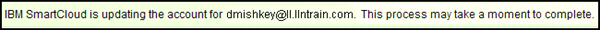 The message "SmartCloud for Social Business is updating the account for..... This process may take a moment to complete." is displayed.