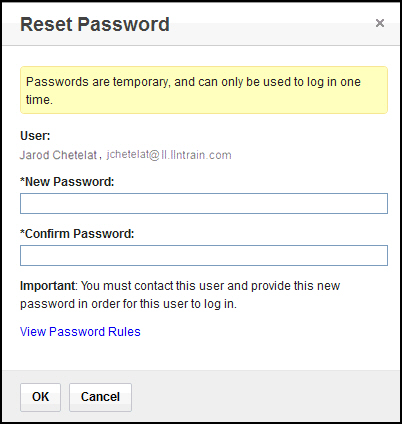 The Reset Password dialog.