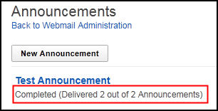 screenshot of announcement status "completed"