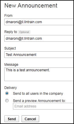 screenshot of new announcement form