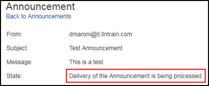 screenshot of announcement status "being processed