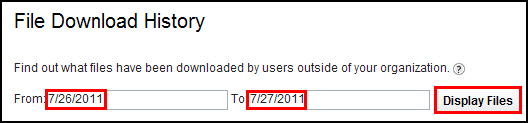 Enter dates in the From and To fields and then click Display Files.