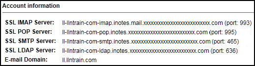 screenshot showing the imap, pop, smtp, and ldap servers and ports