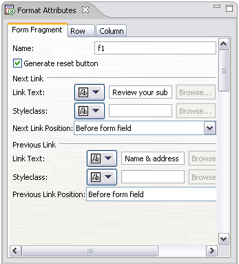Format attribute view of a form fragment layout
