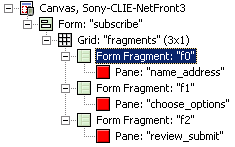 Outline view of a form fragment layout
