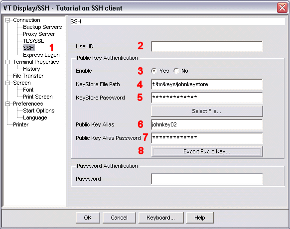 SSH configuration window