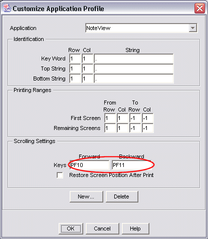 Application profile with paging keys