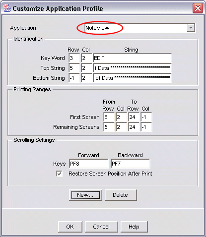 Profile with initial parameters