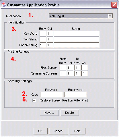 Customize Application Profile window