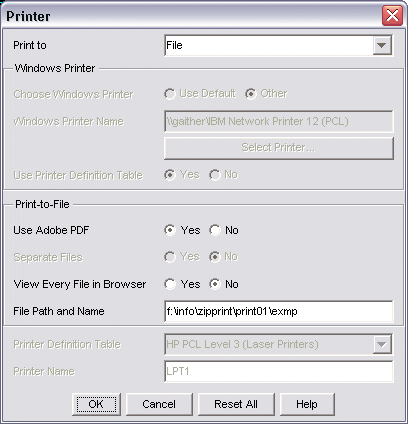 Printer setup options